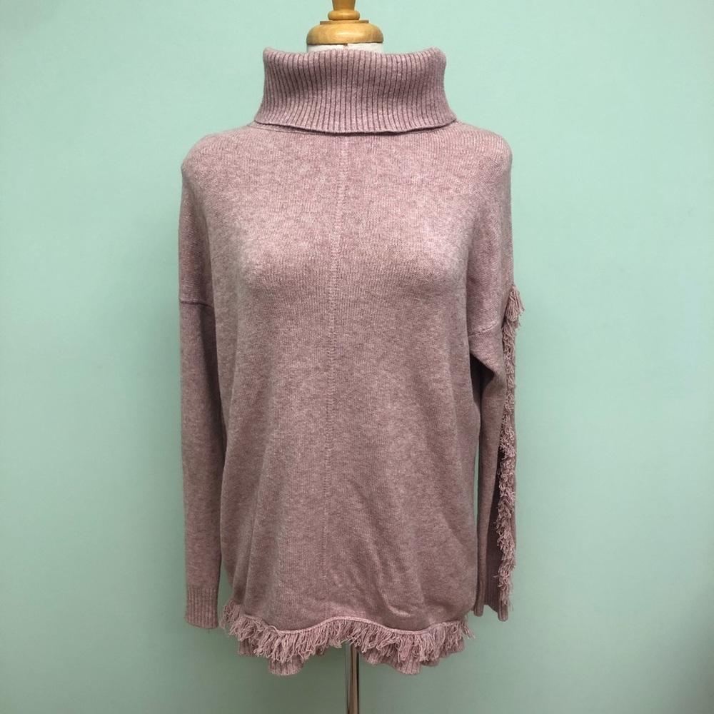 Femme Fatale | Women’s Turtleneck Sweater | Fringe | Pink | XLarge